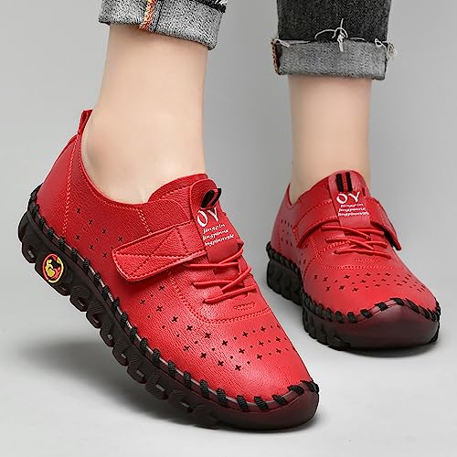 Image of Women's Hollow Beef Tendon Soft Bottom Slip-on Flat Loafers,Fashion Hand Sewing Non-Slip Oxford Breathable Orthotic 4D Pain Relief Comfy Walk Casual Shoes