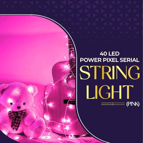 Image of Lexton 40 LED Power Pixel Serial String /Fairy Light | Plug Sourced | Suitable for Home & Outdoor Decoration, Diwali, Christmas, Ramadan, Wedding, Party, Festival (Pack of 20, Pink)