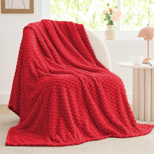 Image of BEDELITE Red Throw Blanket for Couch, Soft Cozy Gifts for Women, 50 * 60 | 3D Jacquard Decorative Fleece Blanket, Super Soft Plush Throws, Cute Birthday Gift for Women & Men, Suitable for All Seasons