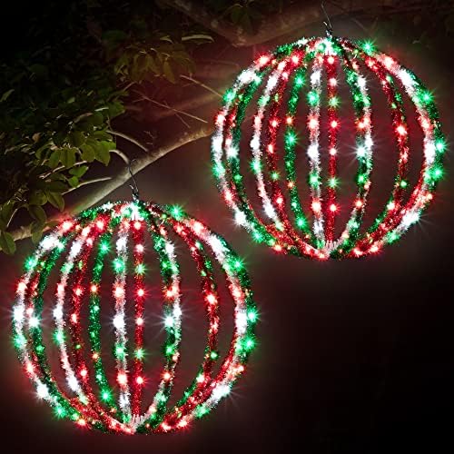 16'' Christmas LED Ball Lights Sphere, Waterproof Lighted Globe Holiday Balls for Outdoor Indoor Party Yard Lawn Tree Garden Decorations (Red, Green, White, 2 Pack)
