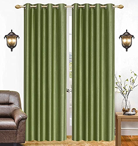 Image of The Elegant Rooms Premium Thick Polyester Long Crush Curtains (Green, 9 Feet) - Set of 1