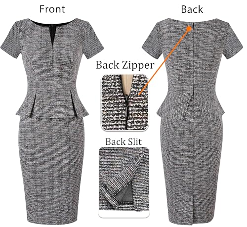 Image of VFSHOW Womens Work Business Office Front Zipper Peplum Bodycon Dresses Elegant Short Sleeve Slim Church Pencil Sheath Dress
