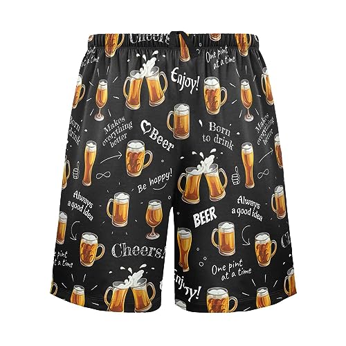 vvfelixl Beer Glasses Mens Pajama Pants Summer Pajama Shorts for Men Sleeping Shorts Lounge Bottom with Pockets Soft M2