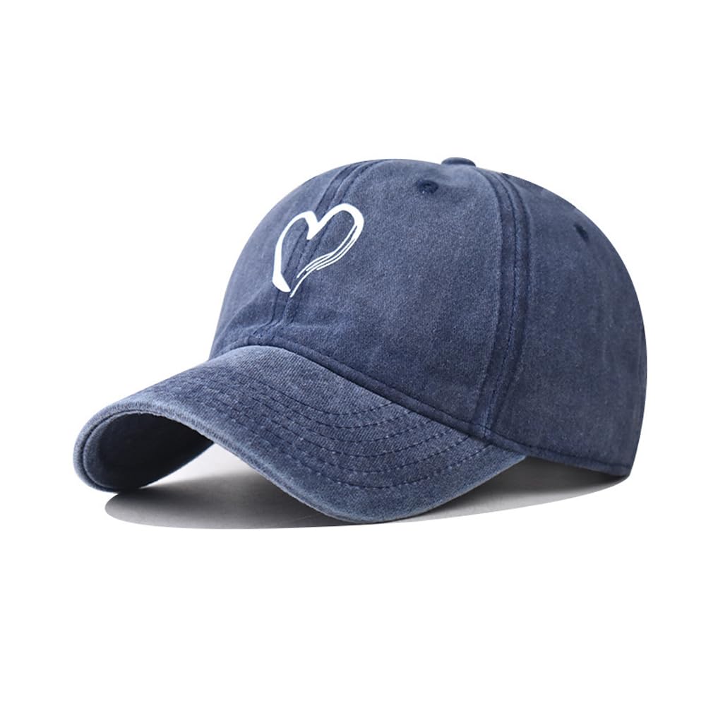 Women's Vintage Washed Baseball Cap Adjustable Cute Heart Graphic Cotton Dad Hat