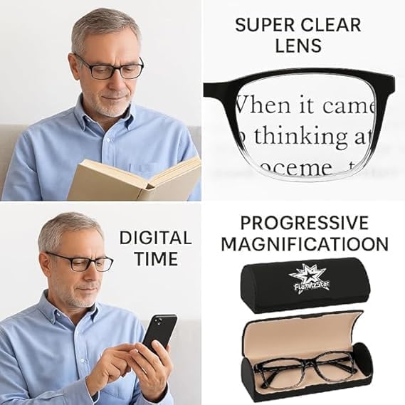 Image of Adjustable Focus Reading Glasses for Men & Women - +0.5 to +2.5 Auto Focus Progressive Computer Use Specs - One Power Lightweight Rimless Readers for Screen & Book Use - Special Edition