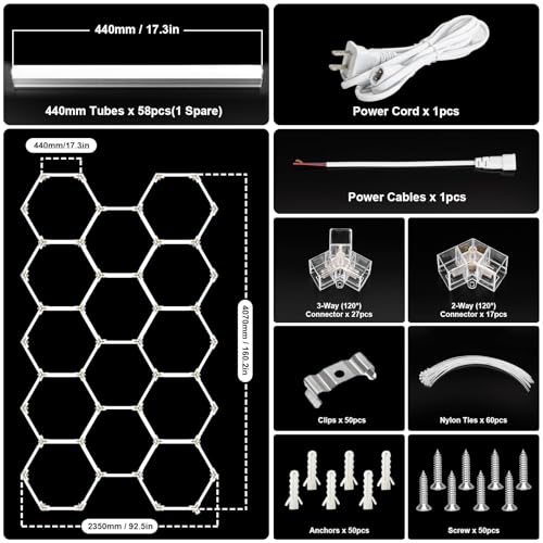 Hexagon LED Garage Lights, Honeycomb Ceiling Light, 456W, 6500K Super Bright, 4.1 X2.4m 14 Grid Systems Car Detailing Lights for Garage Warehouse Workshop Basement Gym Shopping malls (14 HEX) - Image 5