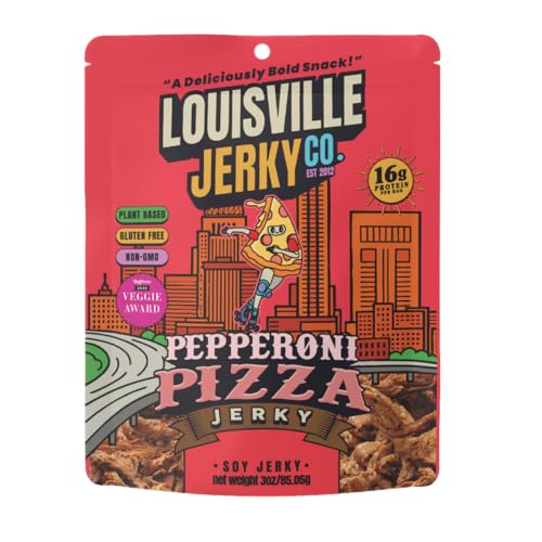 Louisville Jerky Co. Pepperoni Pizza Vegan Jerky Snack with Plant...