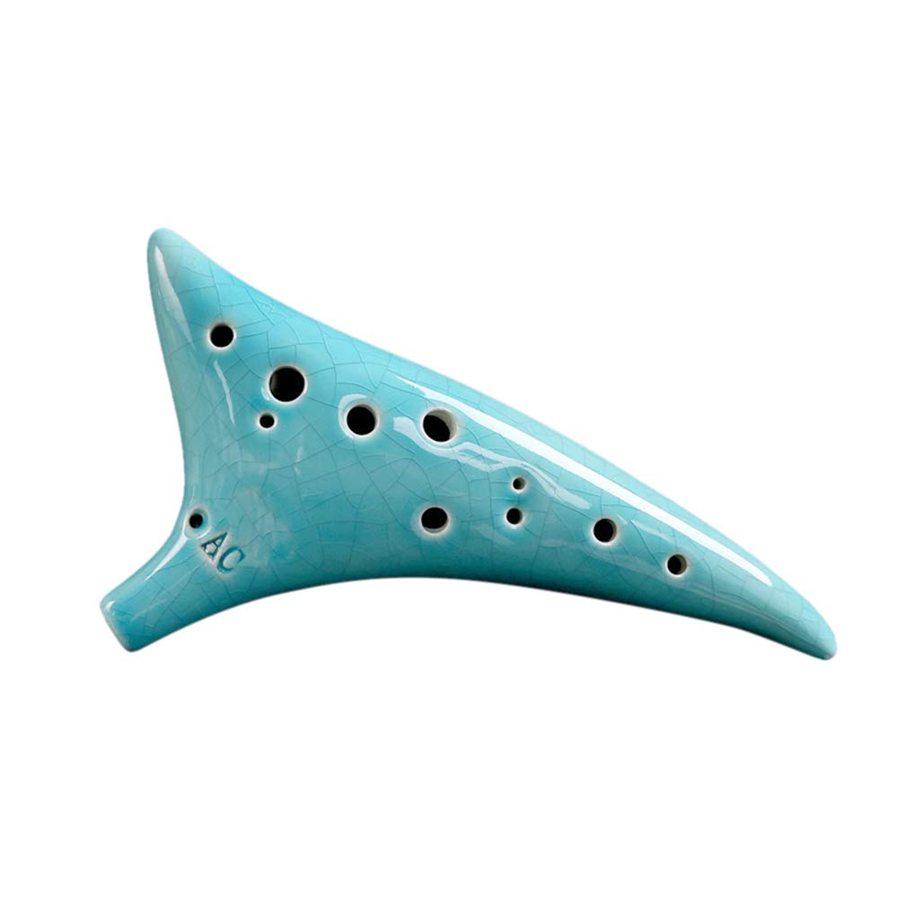 Honeytecs 12 Holes Warped-Tail Ceramic Ocarina Alto C Hand Painted Musical Instrument with Lanyard Music Score Protective Bag for Music Lover and Learner