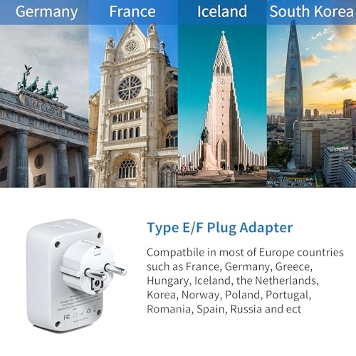 European Travel Plug Adapter, International Power Adapter for Germany/France, Travel Adapter with 3 USB Ports (2 USB C), Plug Adapter for European Travel, Adapt to Icaland/South Korea/Greece3