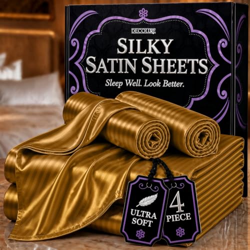 Image of DECOLURE Satin Sheets King Size | Softer Than Silk | Luxury 4 Pc Bed Set