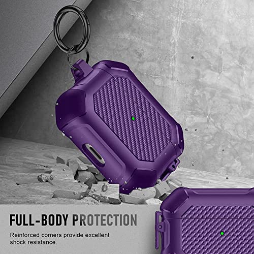 Image of Printme for AirPods Pro 2nd Generation Case 2022, Carbon Fiber Secure Lock Clip Full Body Shockproof Hard Shell Protective Case Cover with Keychain for Apple AirPod Pro 2 (Purple)