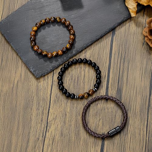 3PCS Summer Cold Bracelets for Women Men, Cold Stone Beaded Bracelets for Women, Layered Leather Bracelet for Men, Personalized Halloween, Christmas, Birthday Gifts, Summer Jewelry4