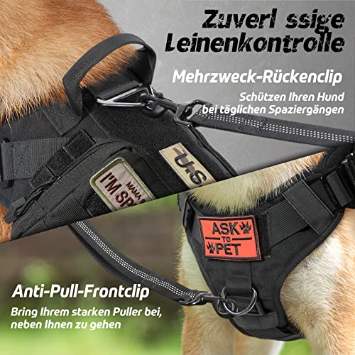 rabbitgoo Hundegeschirr Grosse Hunde mit Taktisches MOLLE und Metallschnallen ohne Zug, Verstellbare Sicherheitsgeschirr mit Griff, Atmungsakti Brustgeschirr, Gepolstert Hundeweste, M Schwarz