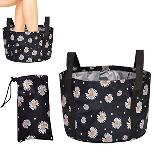 Collapsible Foot Basin - Portable Foot Bath Tubs Soaking Feet Home Pedicure Foot Spa (540 Ounce, Black Flower)