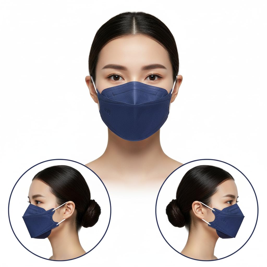FFP2 Maschera blu scuro a forma di pesce, 20 pezzi, Made in Germany, certificazione CE, morbidi passanti per le orecchie, fascia elastica, maschera di protezione respiratoria per pesci