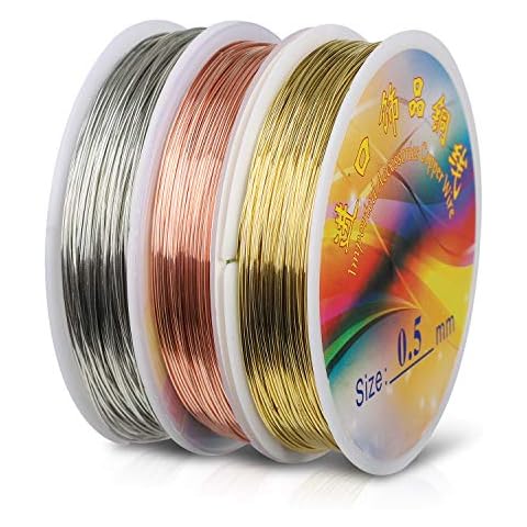 Hyber&Cara Schmuckdraht, 60m x 0,5 mm Basteldraht, Silber/Gold/Roségold Kupferdraht für Basteln und Schmuckherstellung Cover