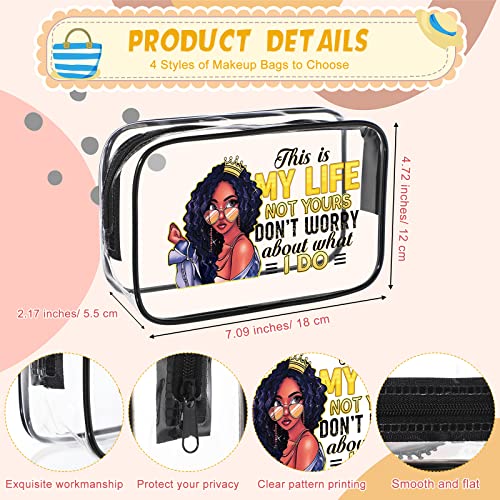 Sweetude 4 Pcs African American Makeup Bag Gifts for Black Women Clear Travel Toiletry Bag Zippered Funny Cosmetics Pouch Multi Purpose Organizer for Women Inspirational Gifts2