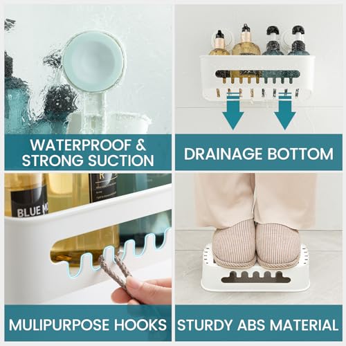 Image of TAILI Shower Caddy Suction Cup, Heavy Duty Bathroom Organizer, Removable Shelves for Inside Shower, Shampoo, Waterproof Suction Plastic Storage for Bathroom Accessories Holder, White
