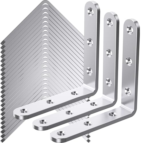25Pcs Stainless Steel Angle Brackets 4x 4 Heavy Duty Corner Brackets Metal Corner Braces for Wood 3MM 90 Degree Joint Hardware 4inch l Bracket for Shelves Wooden Furniture Cabinet Bookshelf