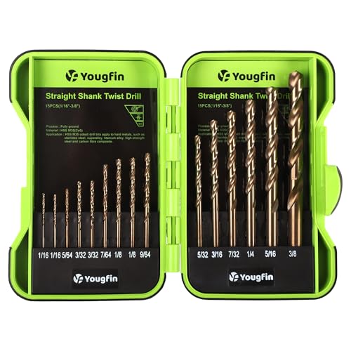 Yougfin M35 Cobalt Drill Bit Set (15 Piece, 1/16'-3/8')