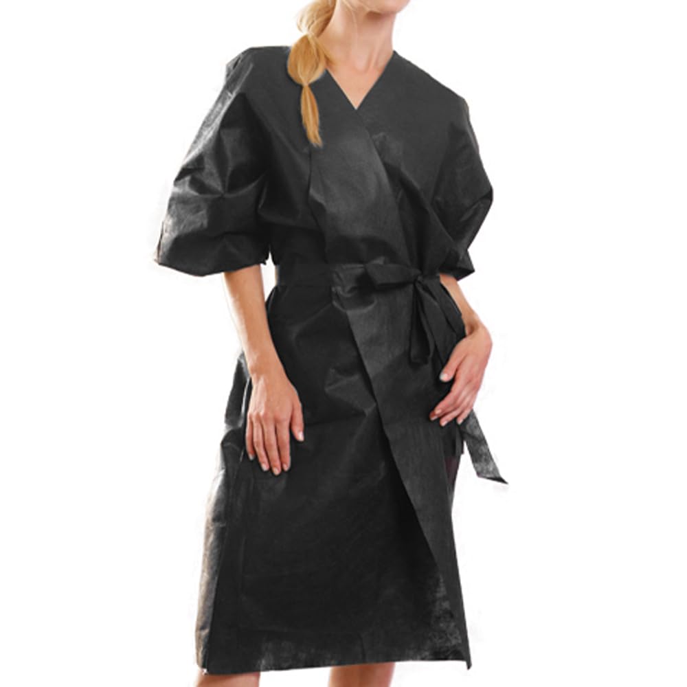 Kimono Monouso Nero in TNT con Cintura – Confezione da 100 Pezzi – Imbustati Singolarmente – Ideale per Centri Estetici, Parrucchieri e Spa – Resistente, Igienico e Pratico