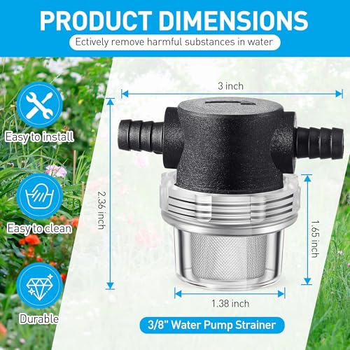 Image of Dreyoo 1 Piece Water Pump Strainer 3 /8 ID Hose Barb, Mesh Filter Screen Inline Twist-on Plumbing Strainer 12v Dc for Rv Sprayer Marine Boat Camper Lawn