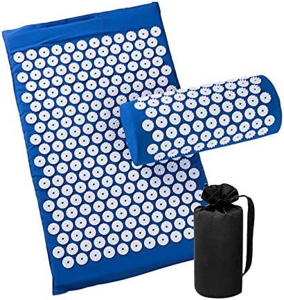 Chamtlnr Acupressure Mat and Pillow Set - at Home Back/Neck Pain Relief and Muscle Relaxation - Relieves Stress and Sciatic Pain for Optimal Health and Wellness (Blue)