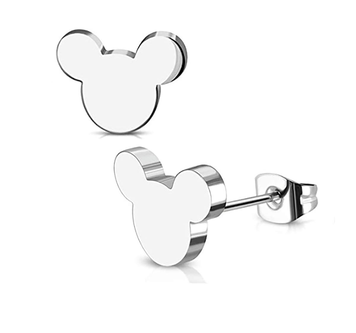 baobeiMouse earrings for women black silver gold Plated stainless steel Small Cartilage stud earrings, mouse stud earrings for men boy Girls, birthday gift Nickel Free jewellery box (silver)