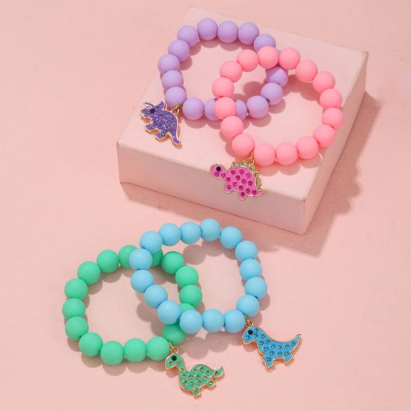 4Pcs Blingbling Macaron Crystal Bead Bracelets Kawaii Cartoon Enamel Dinosaur Fruits Flower Bracelet for Women Qute Best Friend Friendship Jewelry Birthday Graduation Gifts3