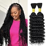 Human Braiding Hair for Boho Braids 18 Inch Deep Wave Bulk Human Hair for Braiding No Weft Brazilian Virgin Curly Human Hair Extension Wet and Wavy Micro Human hair Braiding Hair 2 Bundles/Pack 100g