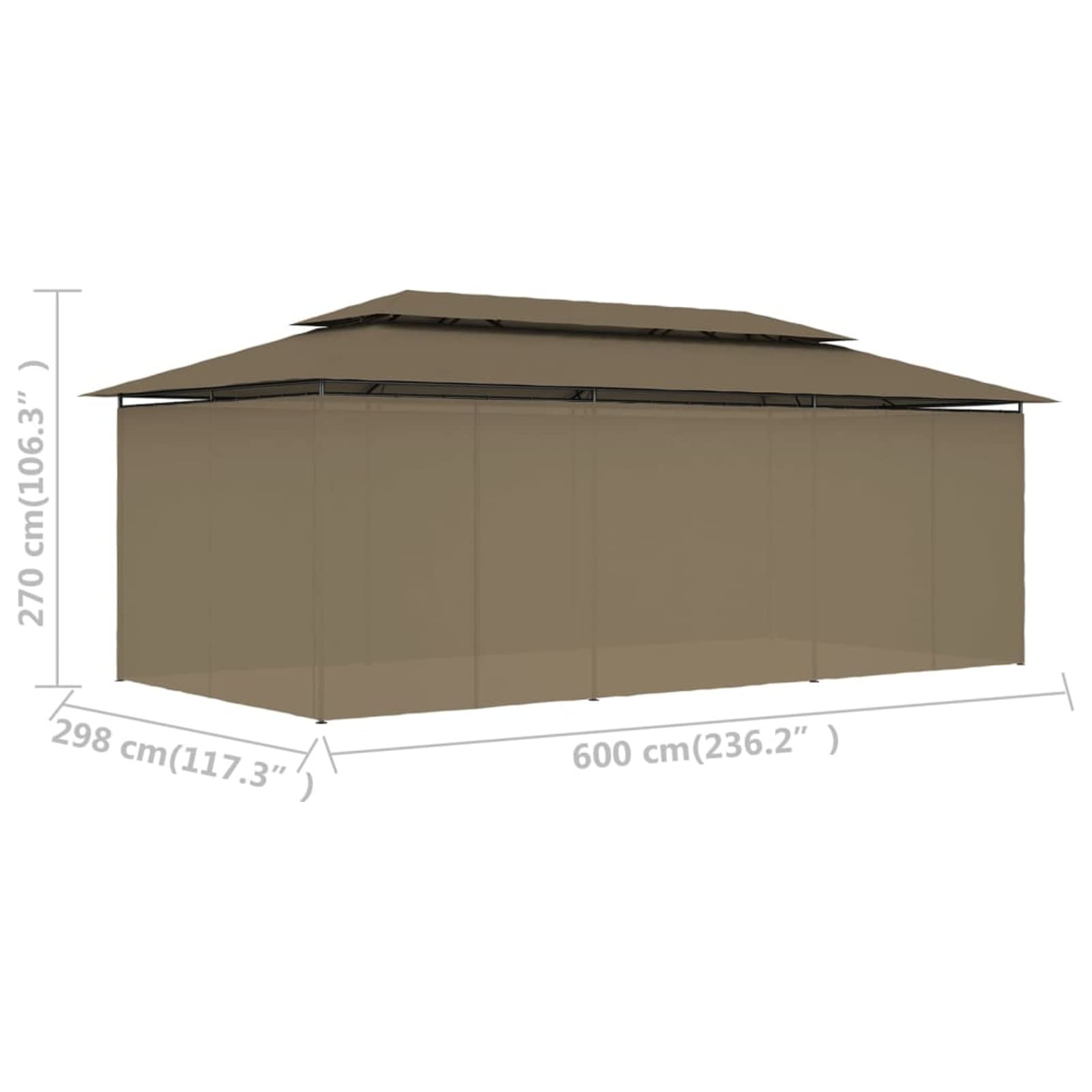 Pawilon z zasłonami, pawilon kempingowy, pawilon ogrodowy, 600 x 298 x 270 cm, kolor taupe, 180 g/m²