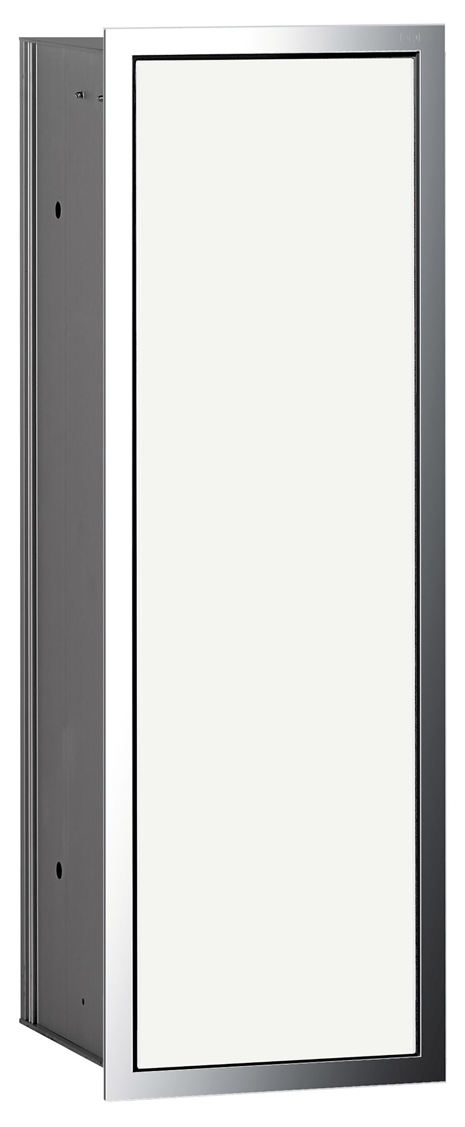 EMCO ASIS 150 Unterputz Badschrank für WC-Bürste, /Glas, Einbauschrank, Türanschlag wählbar Weiß Chrom 49,5 cm Unterputz