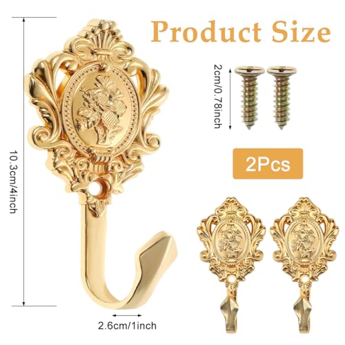 Image of HASTHIP BrandName wall Hooks Vintage zinc Alloy Curtain Holdback Hooks with Ornate Golden Finish, Decorative Embossed Design, Durable Metal Construction, Easy Mounted Installation for Window Styling