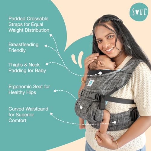 Image of SOULSLINGS 4-in-1 Lali Baby Carrier Bag- Grey - Linen | Compact & Lightweight (400g) | Adjustable for 0-24 Months (4-15kg) | Machine Washable & Handwashable | Breastfeeding Friendly