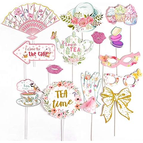 Tea Party Decorations Tea Party Selfie Props Hen Party Photo Booth Props Girls Party Favor Supplies Accessories For Tea Birthday Hen Party Decorations 14pcs Cover