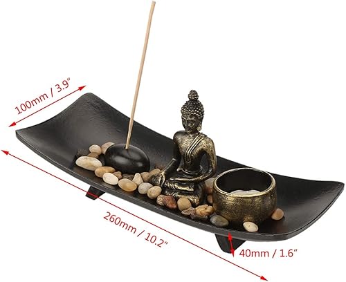 Miniatura 2 de Juego de velas de Buda con Buda de resina, soporte de candelita de cristal, barra de incienso y soporte, piedras decorativas para decoración del