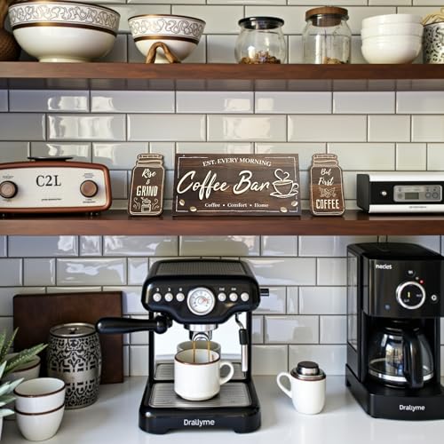 Image of 3 Piece Coffee Bar Decor Signs, Rustic Farmhouse Kitchen Wall Art with 3D Layered Wood Design, Themed Set for Coffee Station Accessories & Nook Decoration