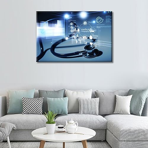 Image of TUMOVO Medical Stethoscope and Infographic Wall Prints Stethoscope and Medical Canvas Wall Art 1 Panels Laboratory Wall Art for Living Room Stretched and Framed Ready to Hang (24 inch Wx36 H)
