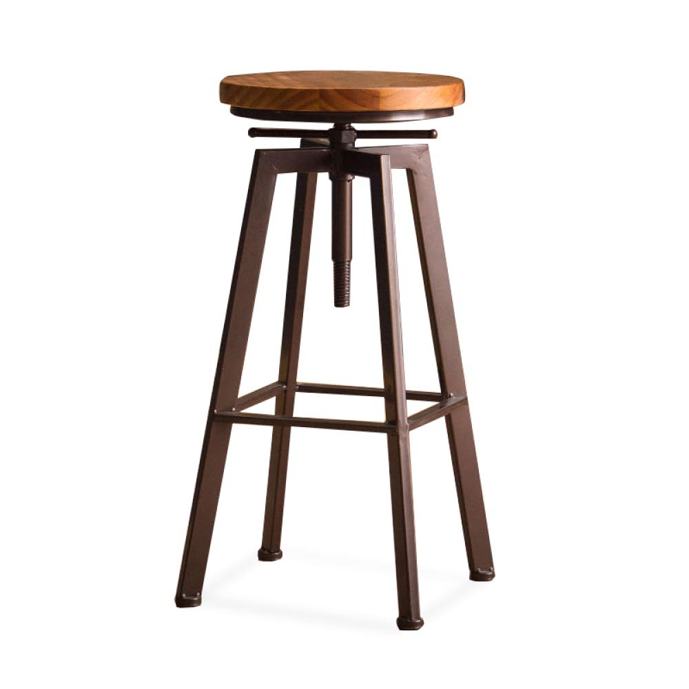 Vintage Counter Bar Stools Barstools Cafeteria Dining Chair High Stool with Metal Frame and Solid Wood Seat Industrial Style, Adjustable Seat Height: 62cm-82cm (One Size)