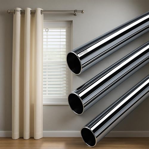 Image of Herrlich Homes Stainless Steel Curtain Rod Set (4 Pipes, 48 Inches) | Silver & Chrome Finish | Anti-Rust Heavy Duty SS Rod for Door, Window & Shower | Multipurpose