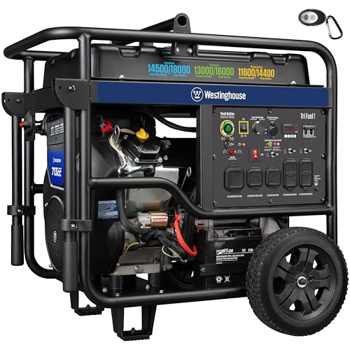 Westinghouse 18000 Peak Watt Tri-Fuel Home Backup Portable Generator, Remote Electric Start, Transfer Switch Ready, Gas, Propane, and Natural Gas Powered, CO Sensor
