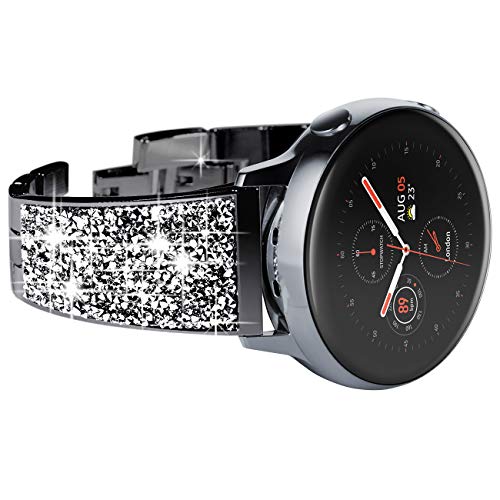 Image of NewWays Galaxy Watch 5 Band 40mm 44mm Galaxy Watch 4 40mm 44mm 42mm 46mm, 20mm Stunning Crystal Bracelet with Quick Release Pin for Galaxy Active 2, Galaxy Watch Smartwatch 42mm, Crystal Black