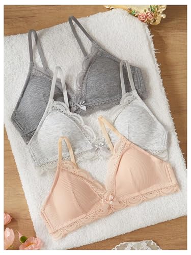 OYOANGLE Girl's Lace Trim Cami Bralette Spaghetti Strap Ribbed Training Bras Comfy Everyday Bra3