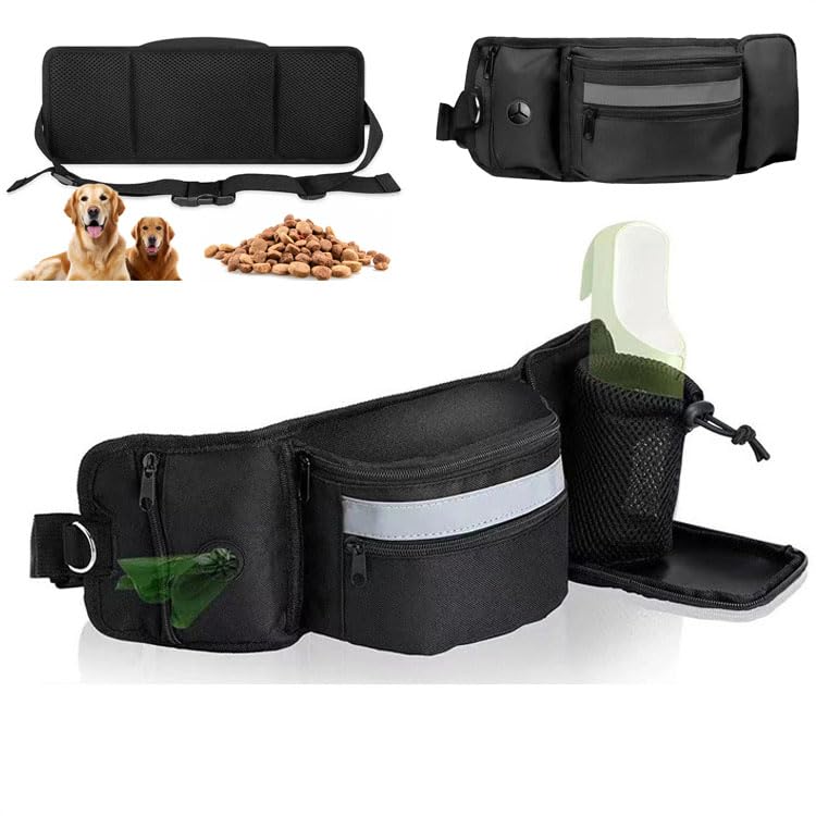 Polegas Leckerlitasche für Hunde,Futterbeutel Hundetraining,Verstellbarem Bund, Bauchtasche für Hund Zubehör mit Kotbeutelspender,Flaschenhalter, Reflektor,für Gassi, Training und Outdoor