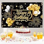 Happy Birthday Backdrop Banner, Black and Gold Birthdays Banner Backdrop, Happy Birthday Party Decorations Yard Sign Background for Kids Birthdays Party Indoor Outdoor Decorations - Image 3