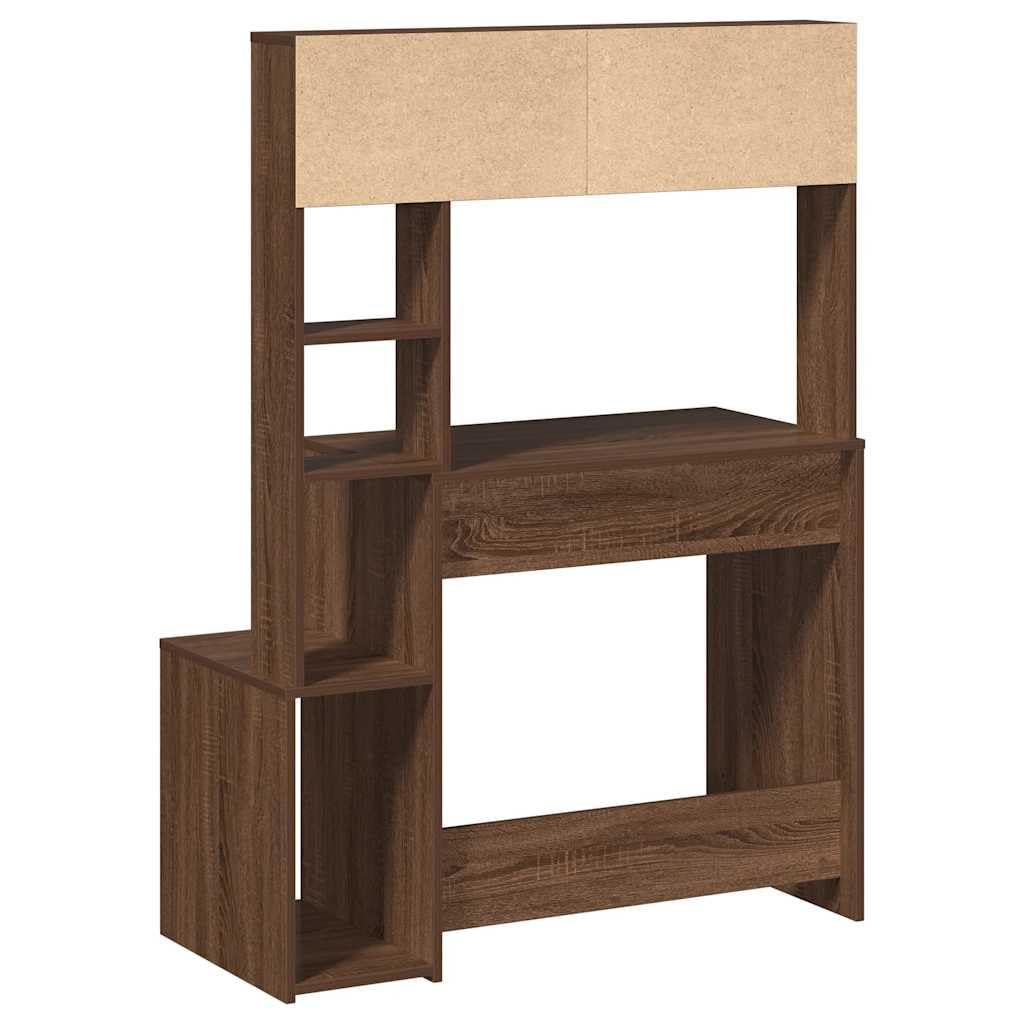 Scrivania con mensola, effetto rovere, marrone, 100 x 45 x 140 cm, materiale in legno, grande area di lavoro per casa, ufficio, design moderno