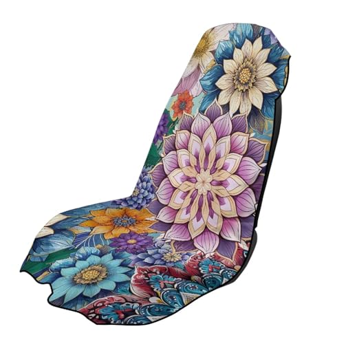 Dreaweet Boho Floral Towel Car Seat Covers for Women 1 Pack Car Seat Towel Protector,Great for Gym Workout Beach,Universal Fit for SUV Van Truck Sedan,Sweatproof,Soft,Comfortable,Washable