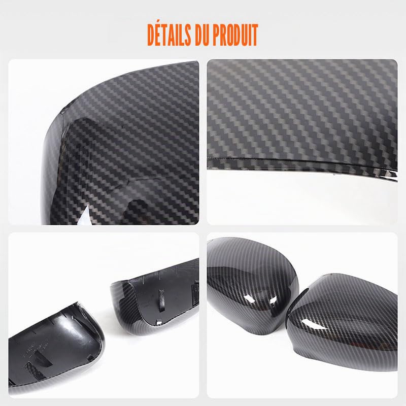 Couverture de rétroviseur en fibre de carbone pour Fiat 500 2016-2024, 2 pièces, coque de rétroviseur extérieur