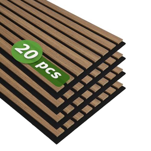 Image of Art3d 12 inch x 24 inch Acoustic Wood Slat Wall Panel, 20pcs, 40 sq.ft, Deep Walnut