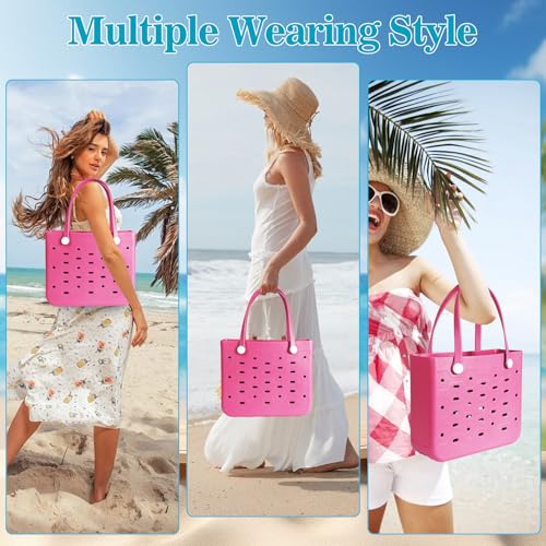 Medium Rubber Beach Bag for Men & Women, Travel Tote Bag for the Beach Boat Pool (Rose Pink)3